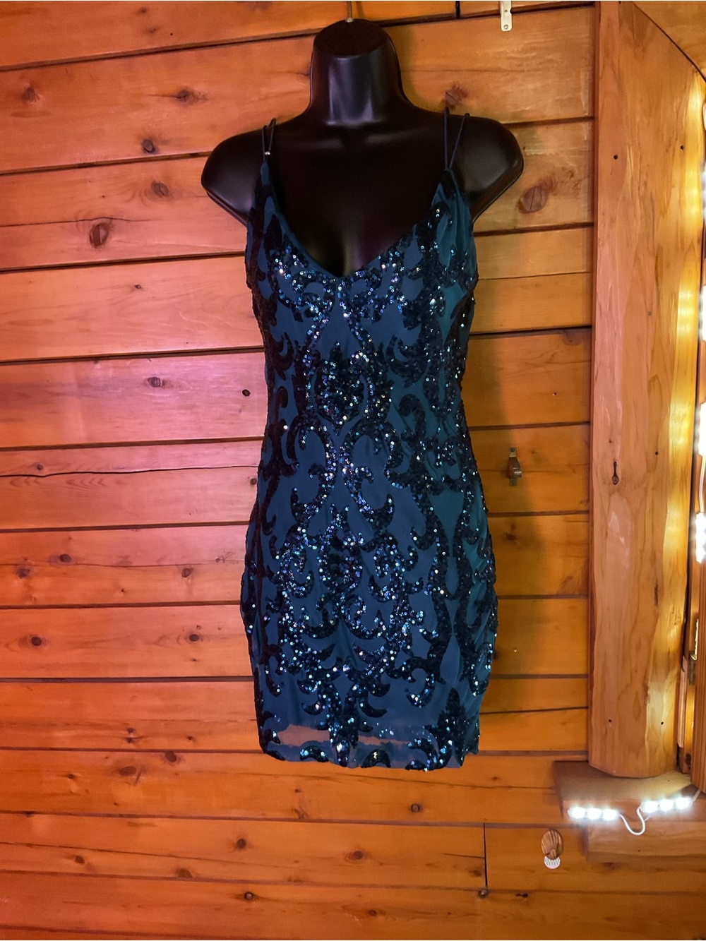 Windsor Blue Sequin Cami Cocktail Mini Dress Open Back Size Small Event FORMAL